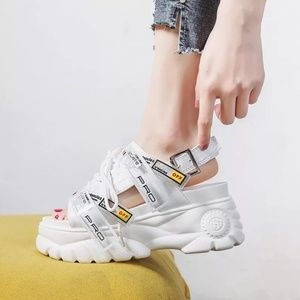 New White Chunky Wedge Sandals